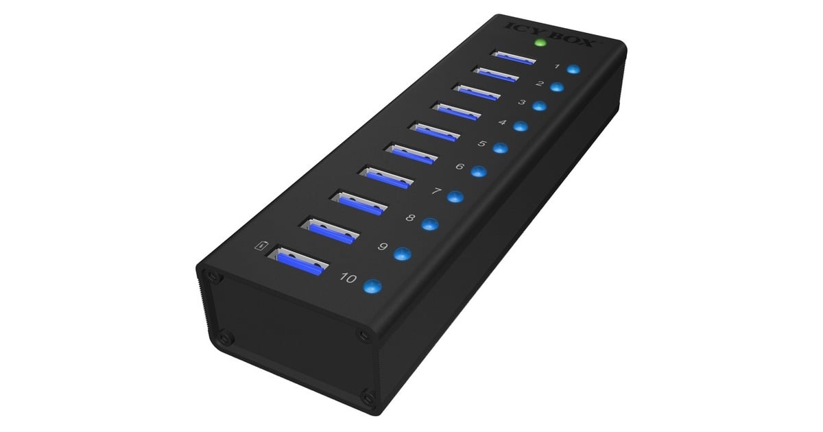 ICY BOXIB-AC6110 usb-hub  (Zwart, 10x USB 3.0 Poorten)