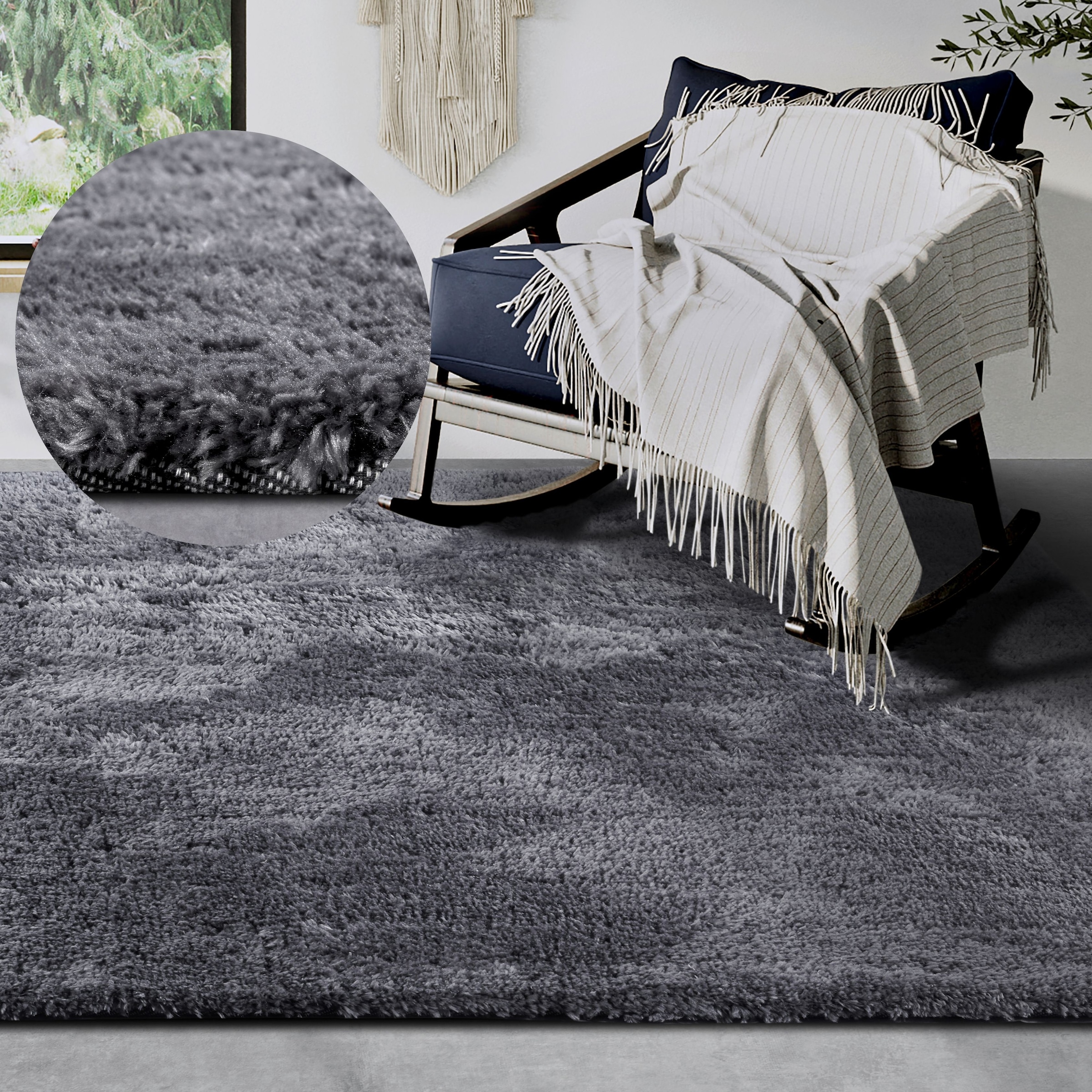 HANSE Home Hochflor-Teppich »Olaf« rechteckig 38 mm Höhe Langflor, Shaggy, einfarbig, flauschig, weich, glänzend, modern, uni