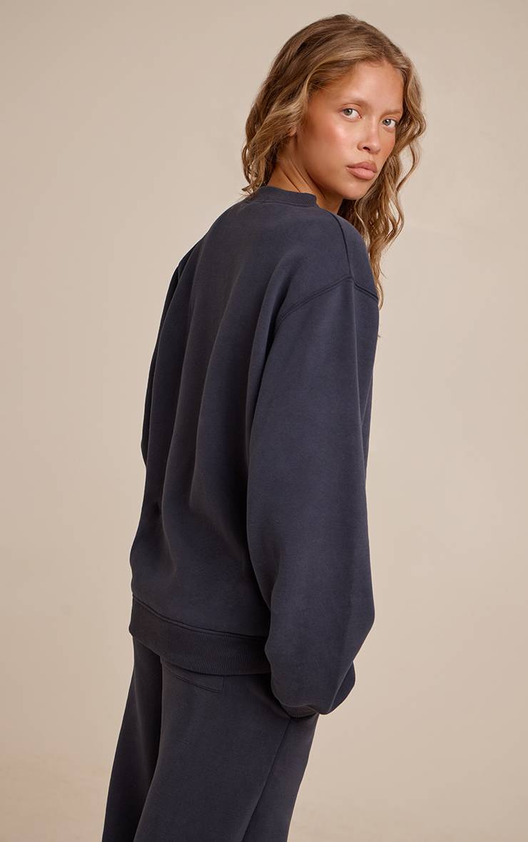 Bleu Marine Sweat-shirt Oversize Col Rond En Molleton De Coton Brodé Plt