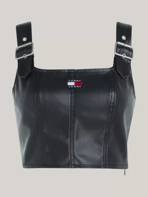 Top cropped de couro vegano com fivela