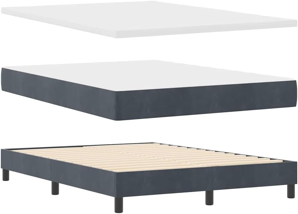 vidaXL Boxspringbett mit Matratze Dunkelgrau 140 x 200 cm Samt, Moderne Schlafzimmermöbel, stylisches Samt-Bett, strapazierfähige Schaum-Matratze, anpassbar für erholsamen Schlaf