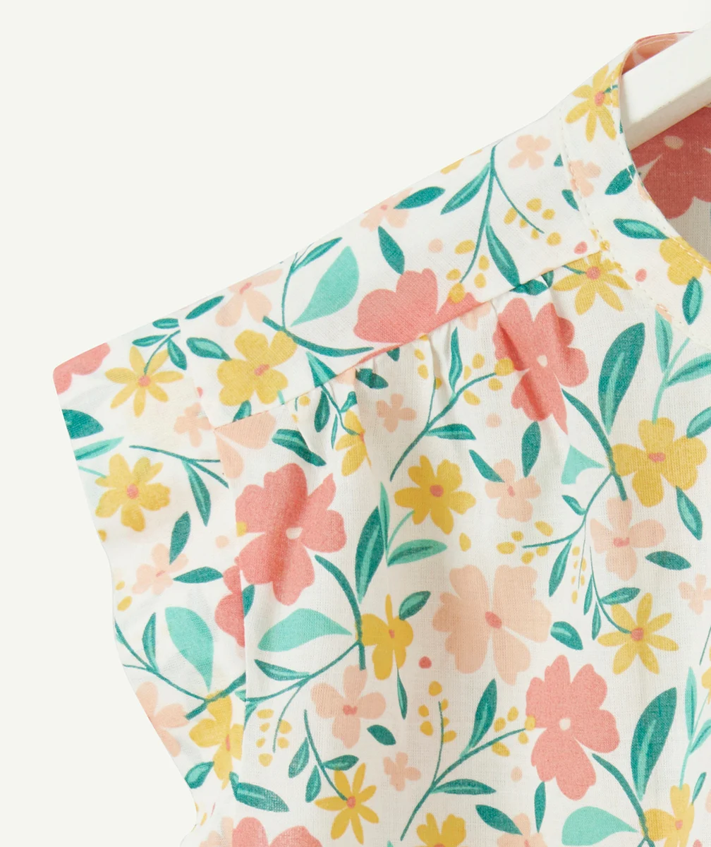 BLOUSE MANCHES COURTES FILLE EN COTON IMPRIMÉ AVEC FLEURS COLORÉES