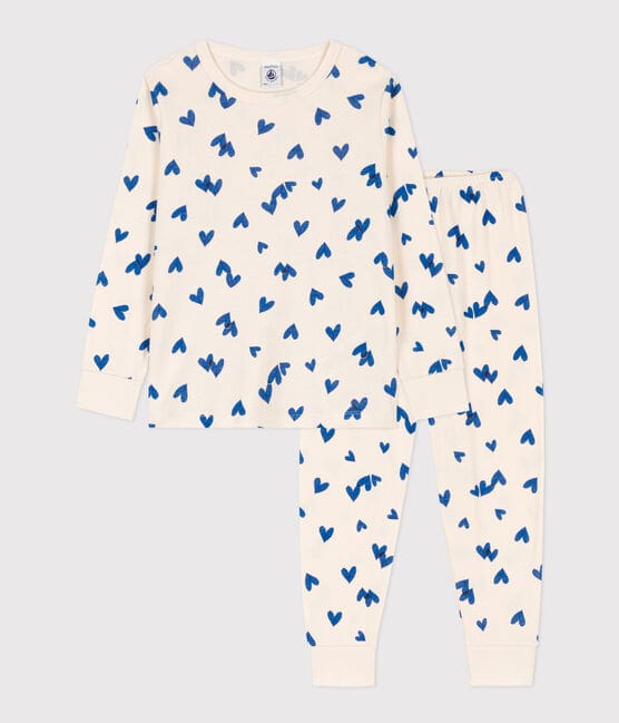 Coffret cadeau pyjama et culottes imprimé cœurs bleus en coton