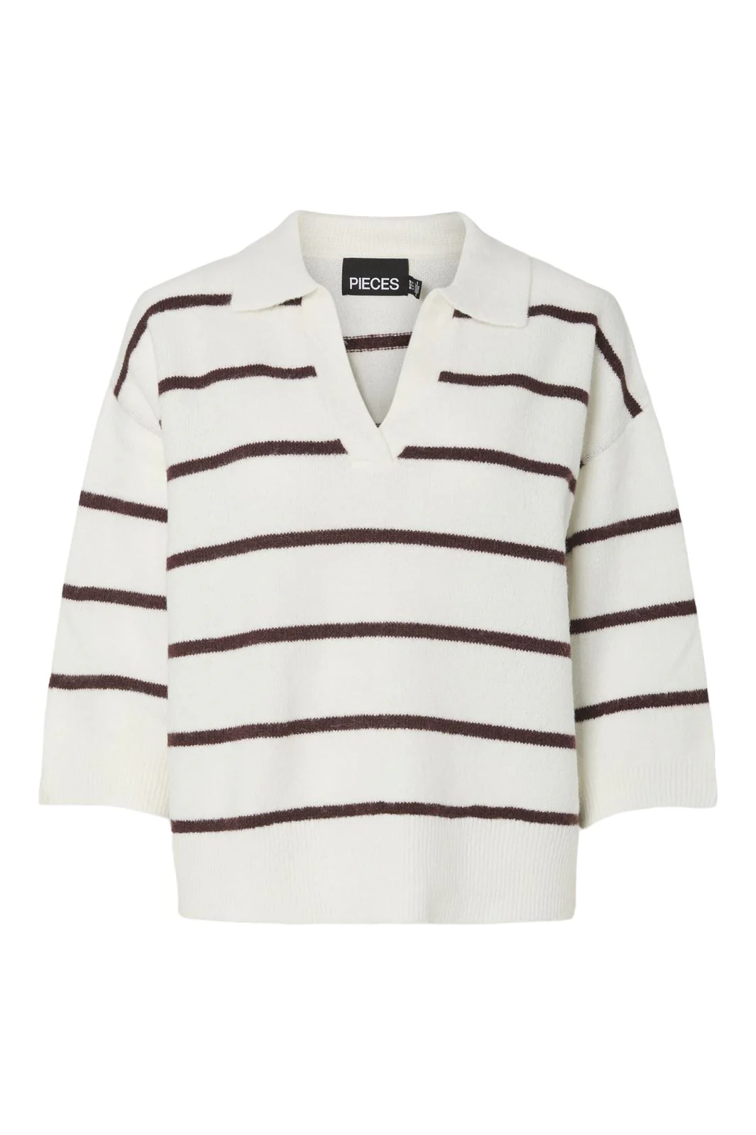 Pieces Pcmikela 3/4 V-Neck Polo Knit Fsy 4750483 cloud dancer tawny port