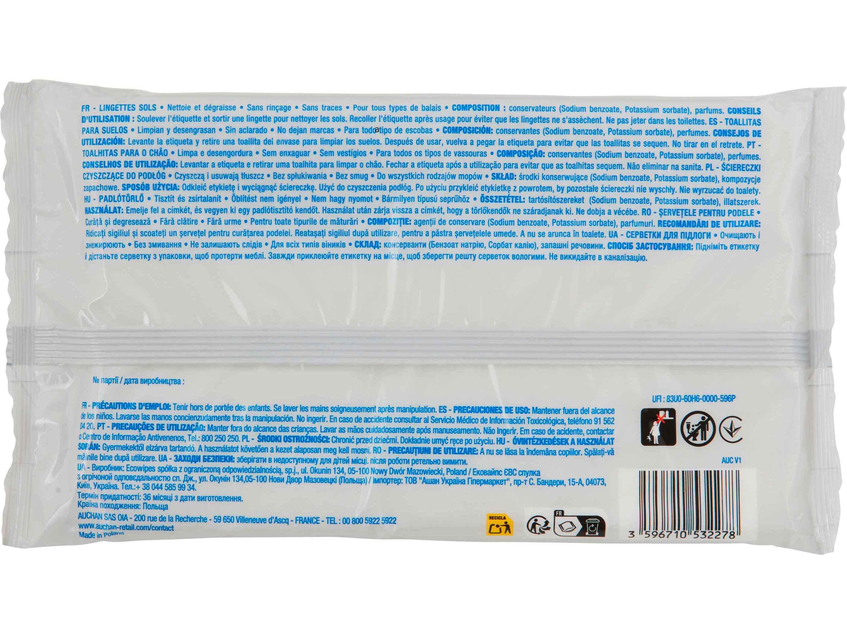 TOALHITAS CHÃO AUCHAN LIMPA & DESENGORDURA 15UN