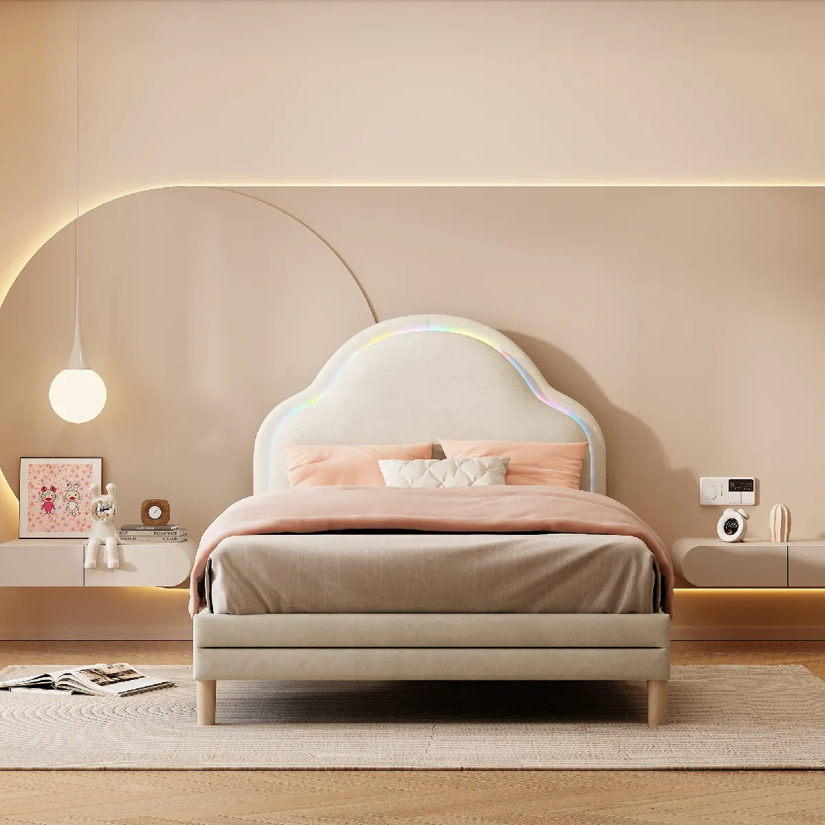 KOMHTOM Lit rembourré enfant LED