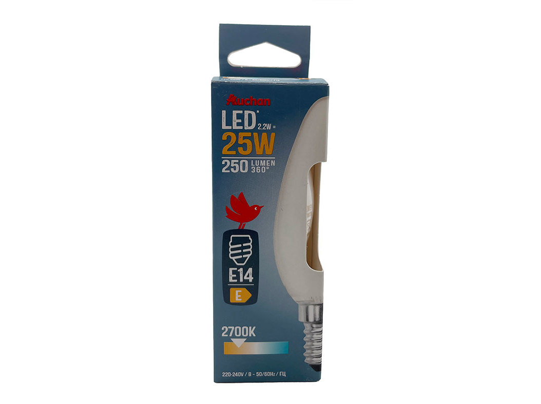 LÂMPADA LED VELA AUCHAN E14 25W LUZ AMARELA