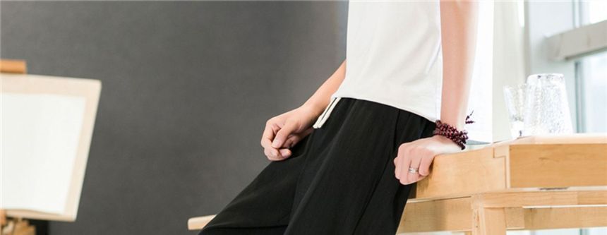Phoneus - Losse linnen broek met trekkoord in de taille