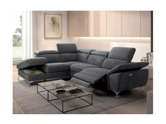 Canapé d'angle de relaxation électrique microfibre Skina-Couleur Gris foncé-angle gauche