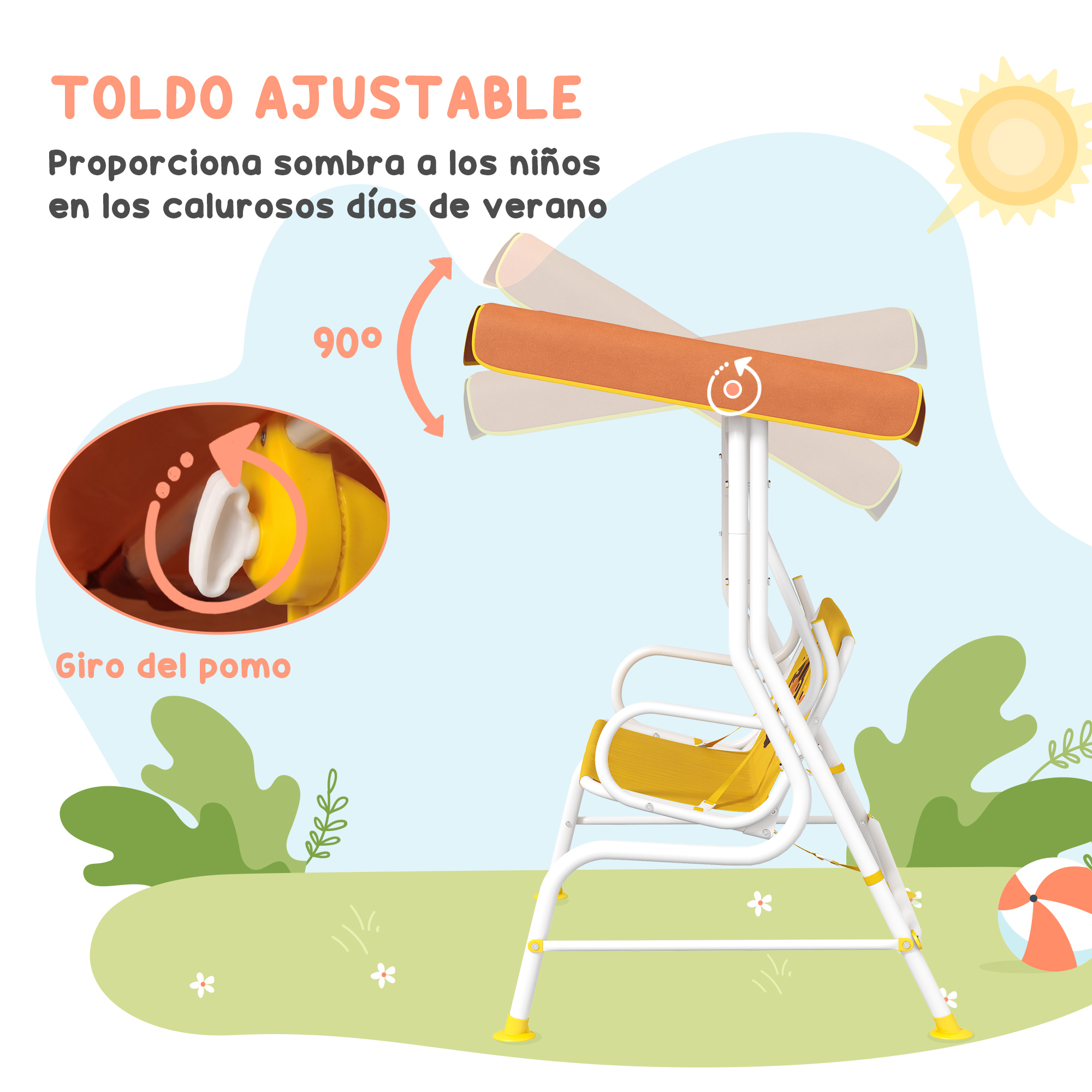 Cadeira de balanço de jardim amarela Outsunny