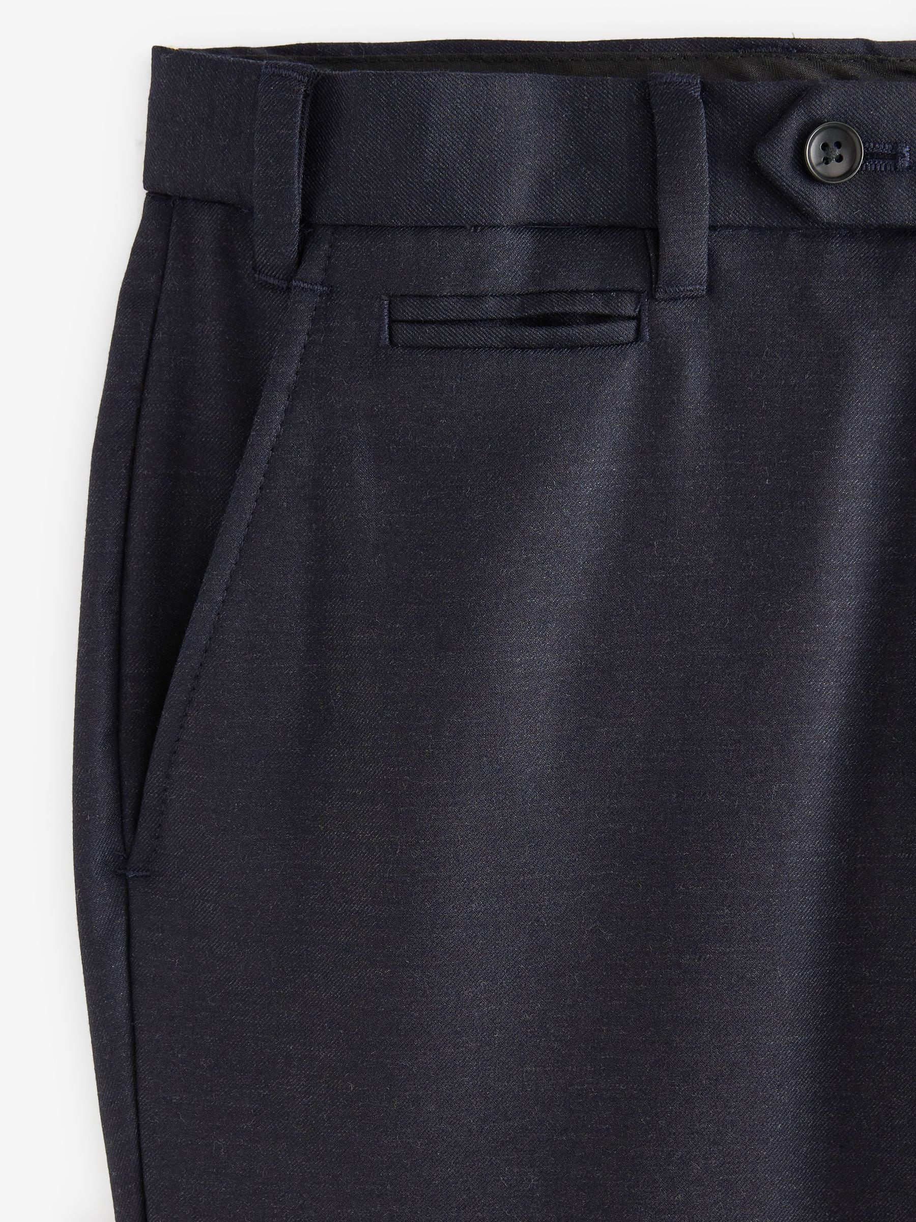 Donkerblauw - Normale Pasvorm - Signature - 100% Wollen broek met Motion Flex-tailleband