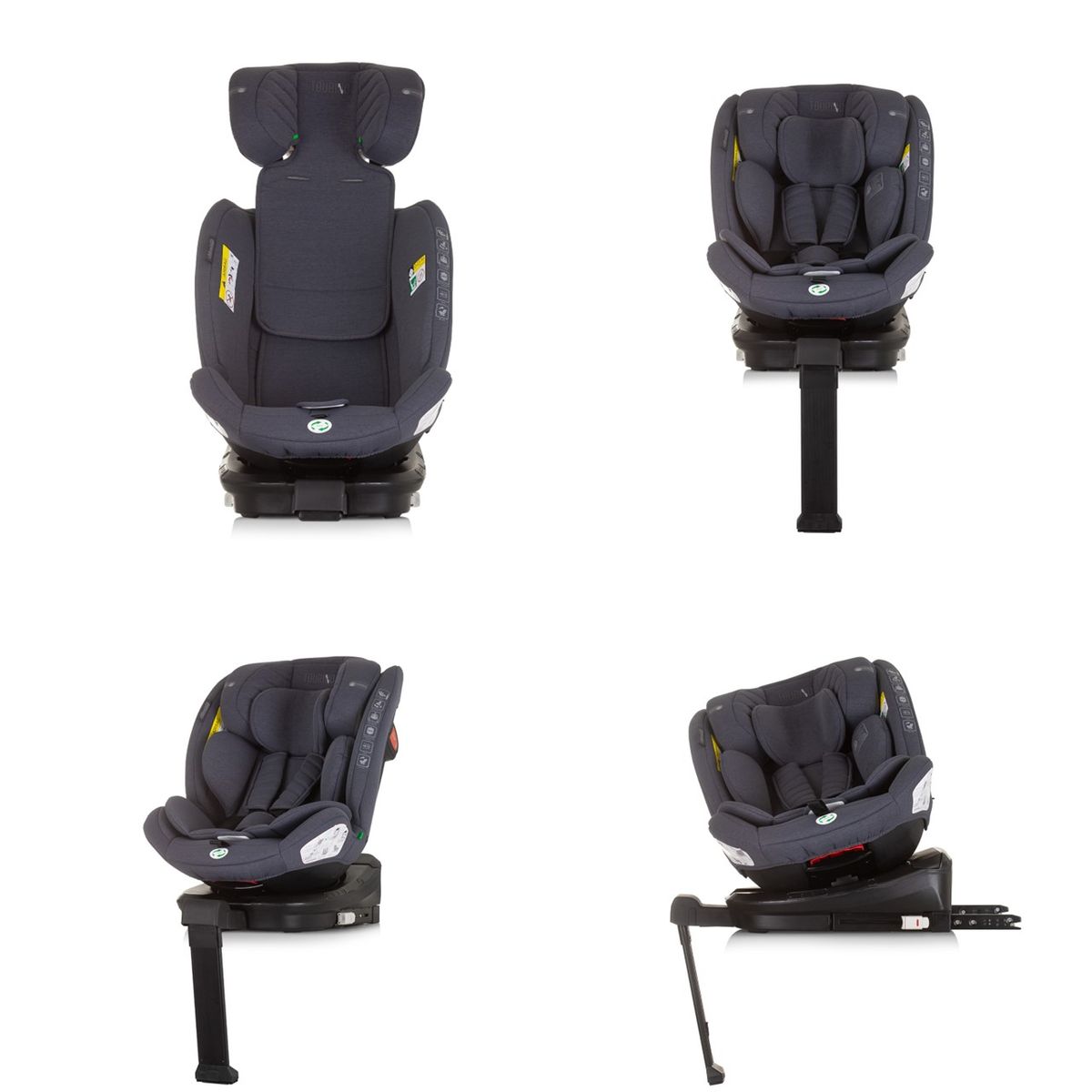 Chipolino Kindersitz Tourino i-Size (40-150cm) Isofix, höhenverstellbar, drehbar dunkelgrau