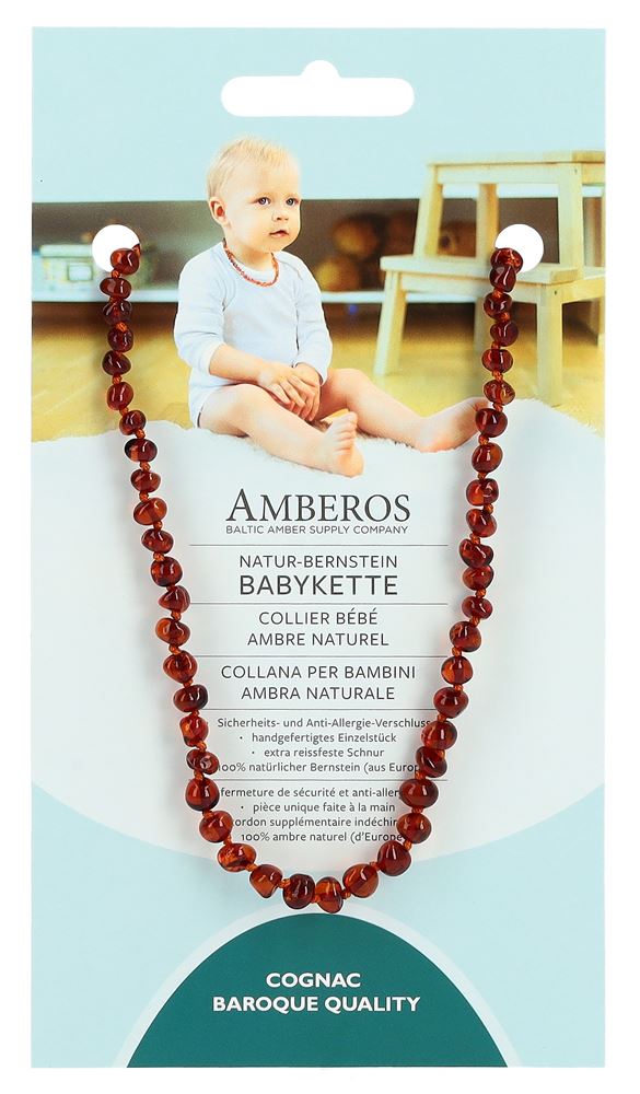 AMBEROS Natur Bernsteinkette Baby<br>1 Stück, Baroque Cognac