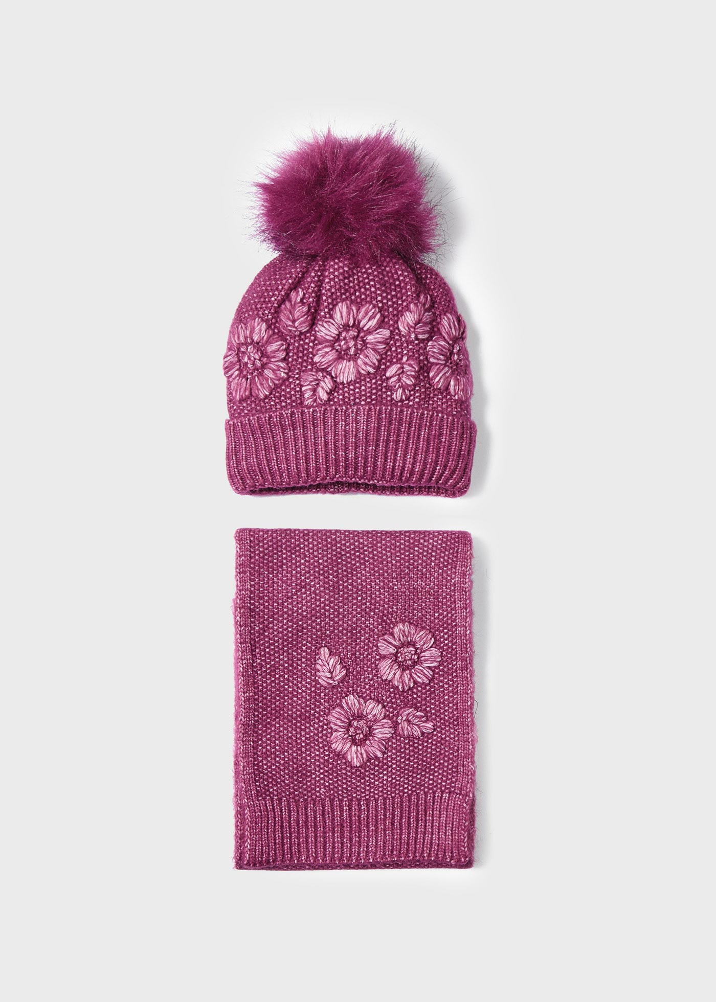 Conjunto de cachecol e gorro em poliéster reciclado para meninas
