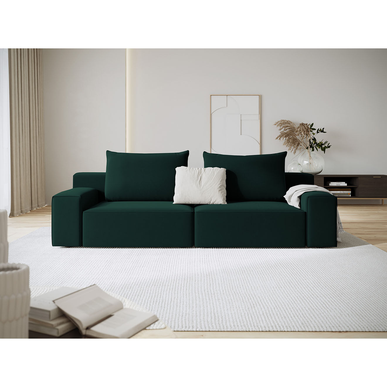Mazzini Sofas Canapé Velours Ivy 4 Places vert foncé - 250x105x89 cm