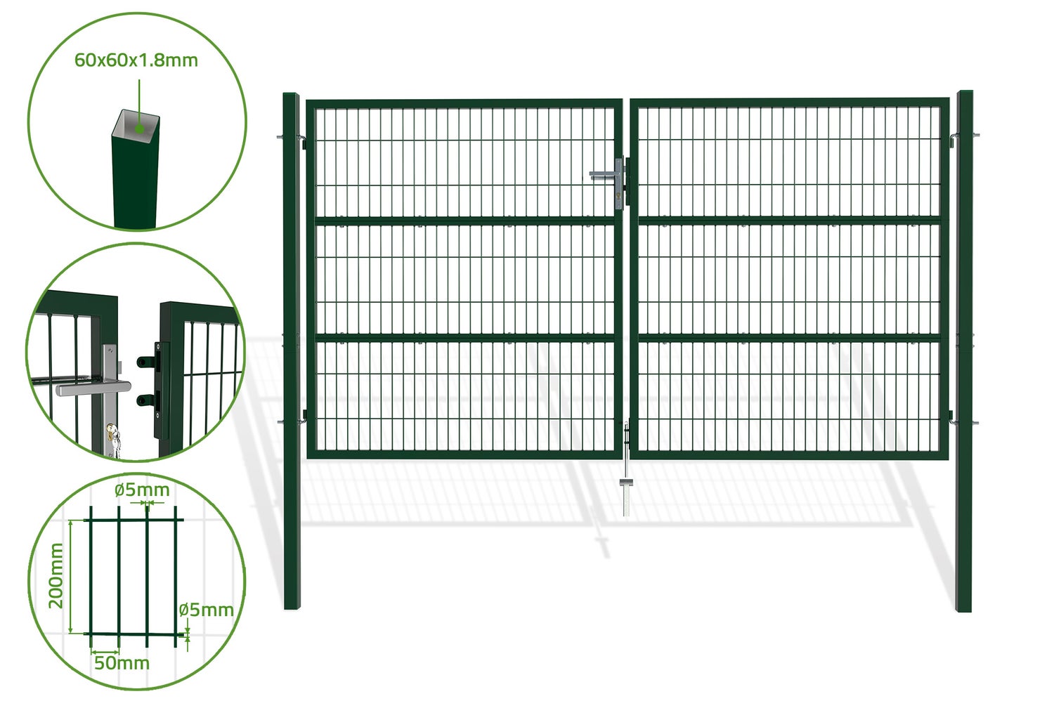 Dubbele poort voor gelast draadhek 3m RAZO 300B160 mosgroen
