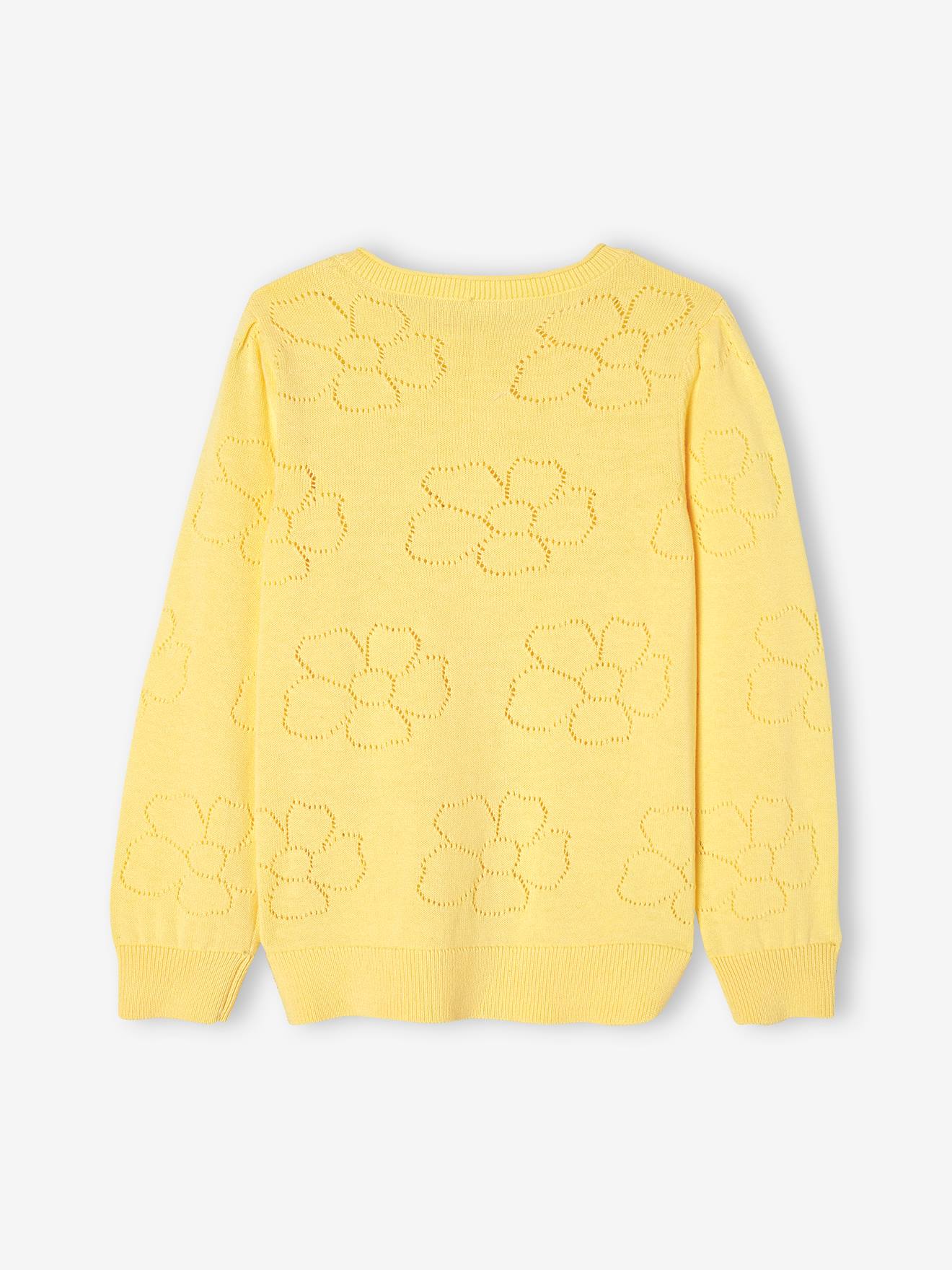 Casaquinho de tricô amarelo com estampa floral para meninas