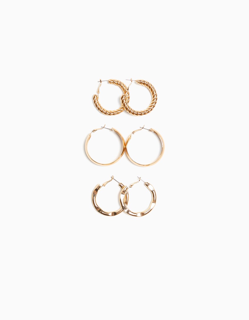 Conjunto de 3 brincos texturizados