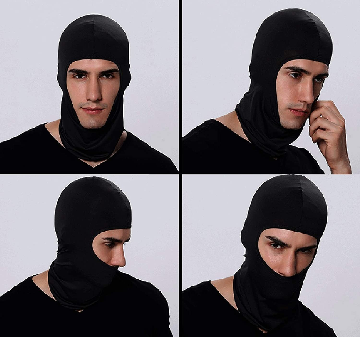 (2er Set) Multifunktionelle Thermo Fleece Mütze Sturmhaube Wintersport (Motorrad / Ski / Fahrrad) - Schwarz