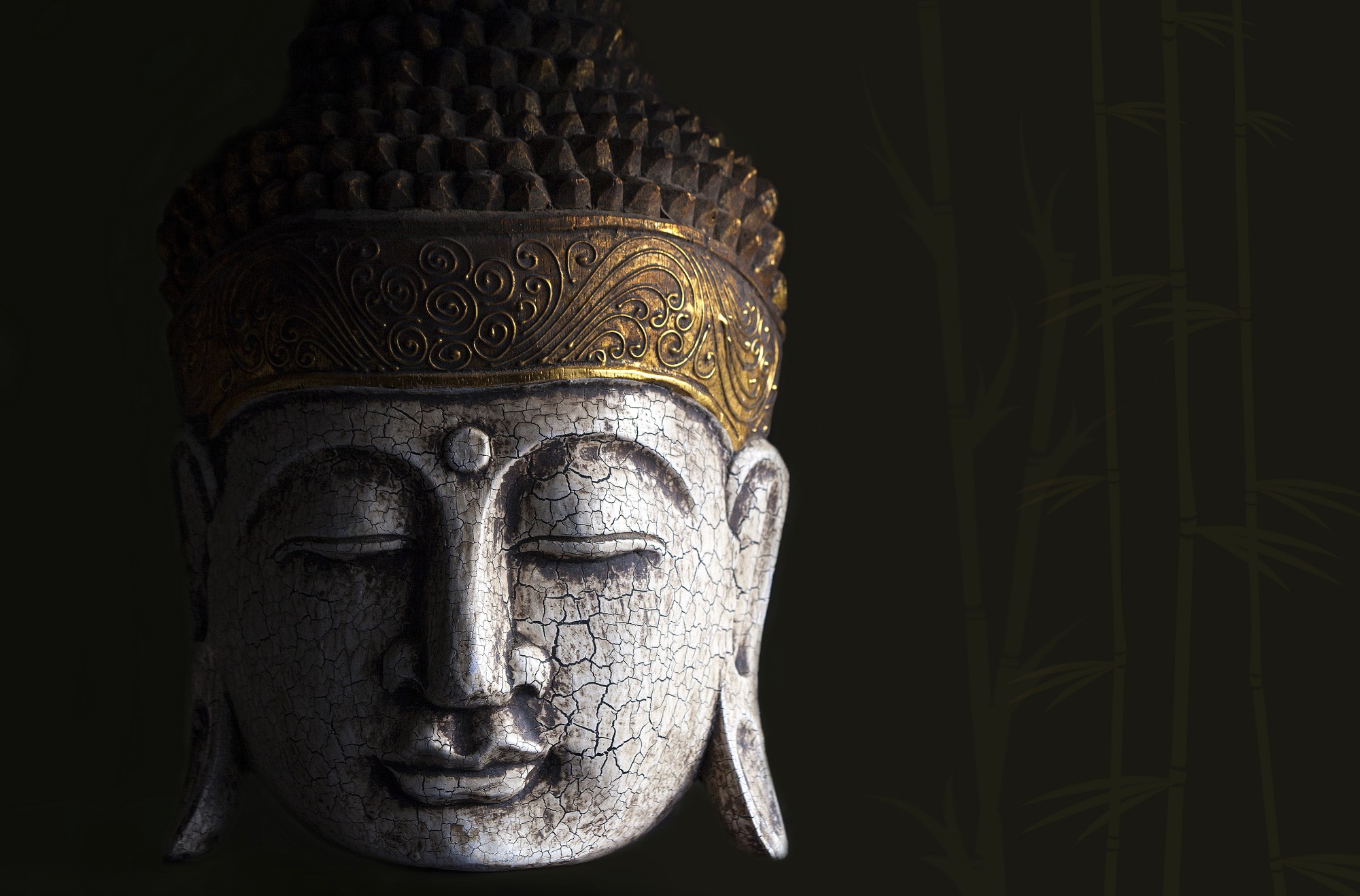 Buddha-Maske, antikweiß, gold, T 26 cm, B 11 cm, H 40 cm von fischer's lagerhaus