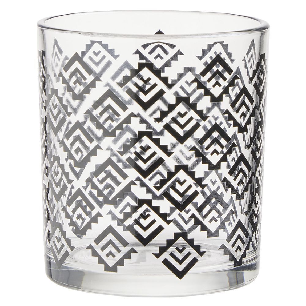 Verre bas transparent motif ethnique noir 25cl x2