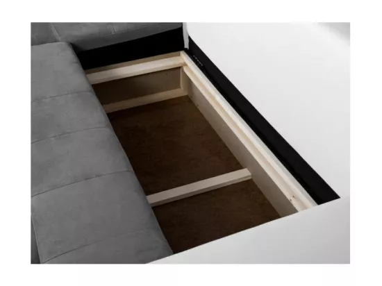 Canapé d'Angle Droit 4 places Suzie Convertible en Simili et Microfibre - Blanc et Gris - L246 x 188 x 80cm - Loungitude