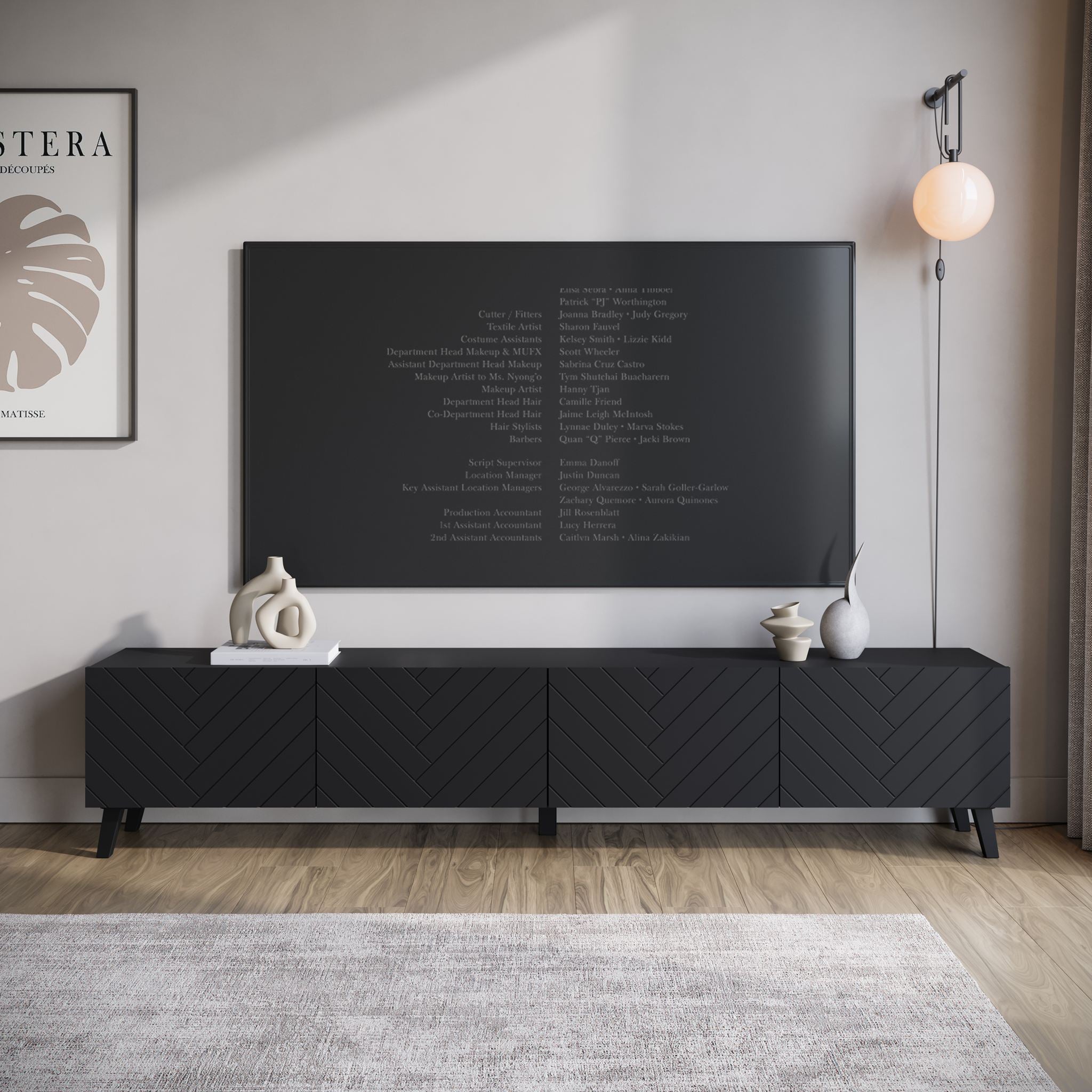 Meubella - TV-Meubel Pulse - Zwart - 190 cm