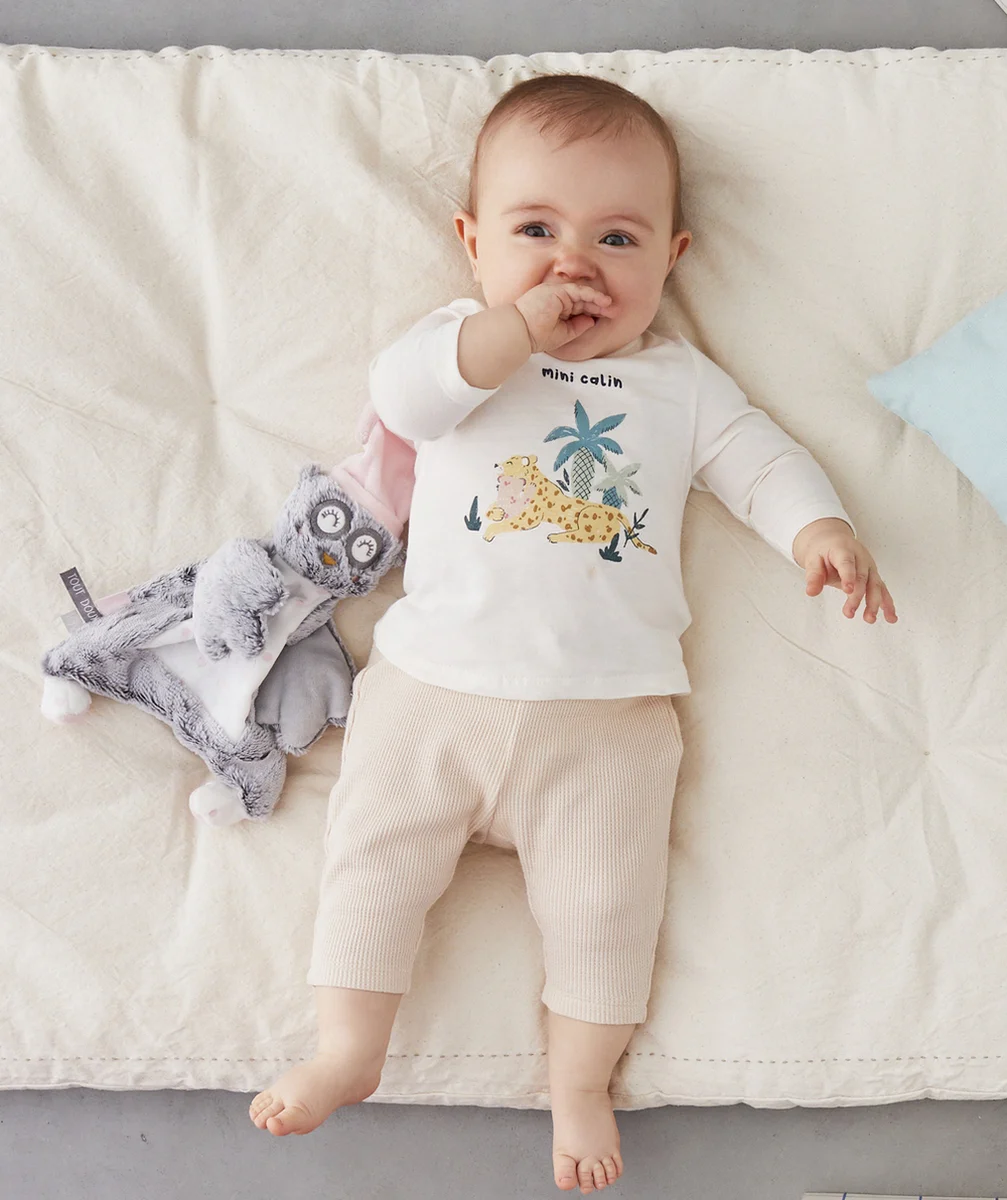 LEGGING BÉBÉ EN COTON BIOLOGIQUE NID D'ABEILLE ROSE POUDRÉ