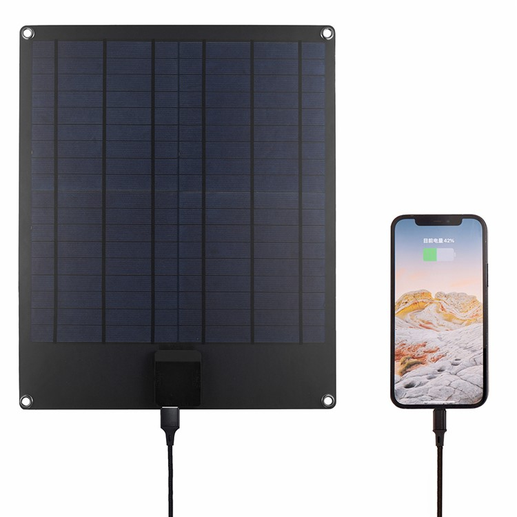 (18W) Solar Panel Sonnenkollektor mit USB A Anschluss   Karabiner Haken - Schwarz