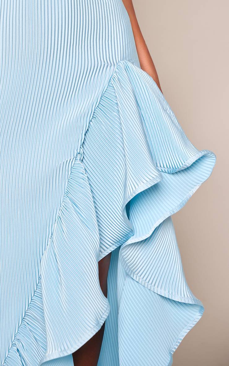 Bleu Layette Robe Longue En Satin Plissé Avec Détail À Volants