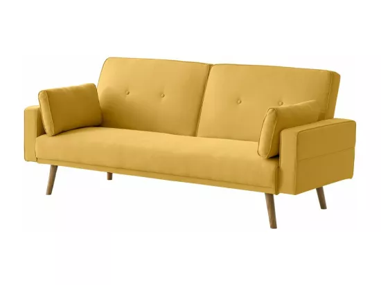 Canapé droit scandinave Elga convertible 3 places en tissu - Jaune - L205 x 87 x 85cm - Loungitude