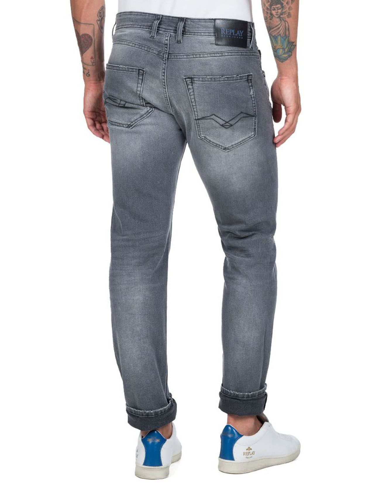 Replay Jean droit en Coton Bio 573 Grover gris moyen