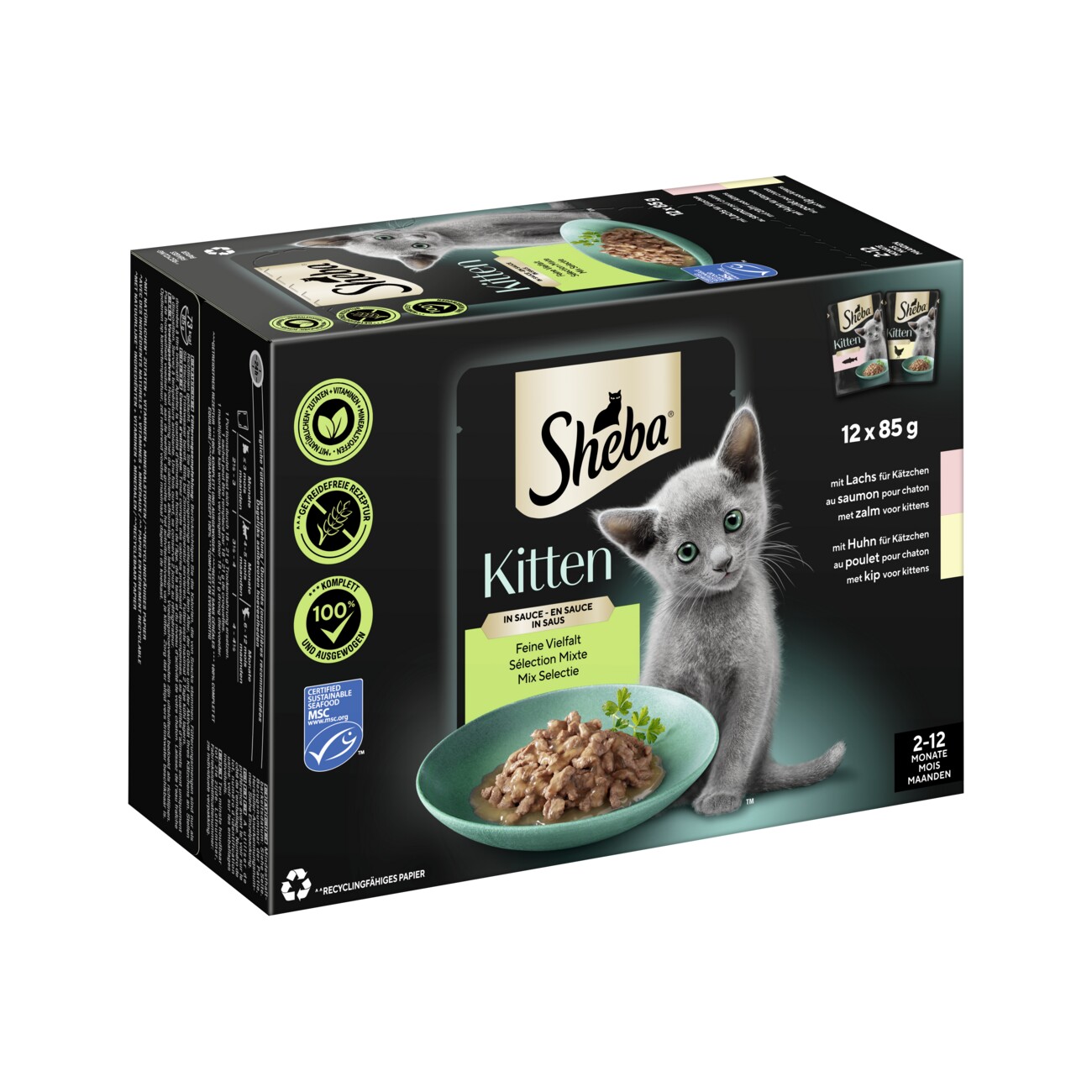 Sheba Multipack Kitten in Sauce Feine Vielfalt mit Lachs, mit Huhn MSC 12x85 g