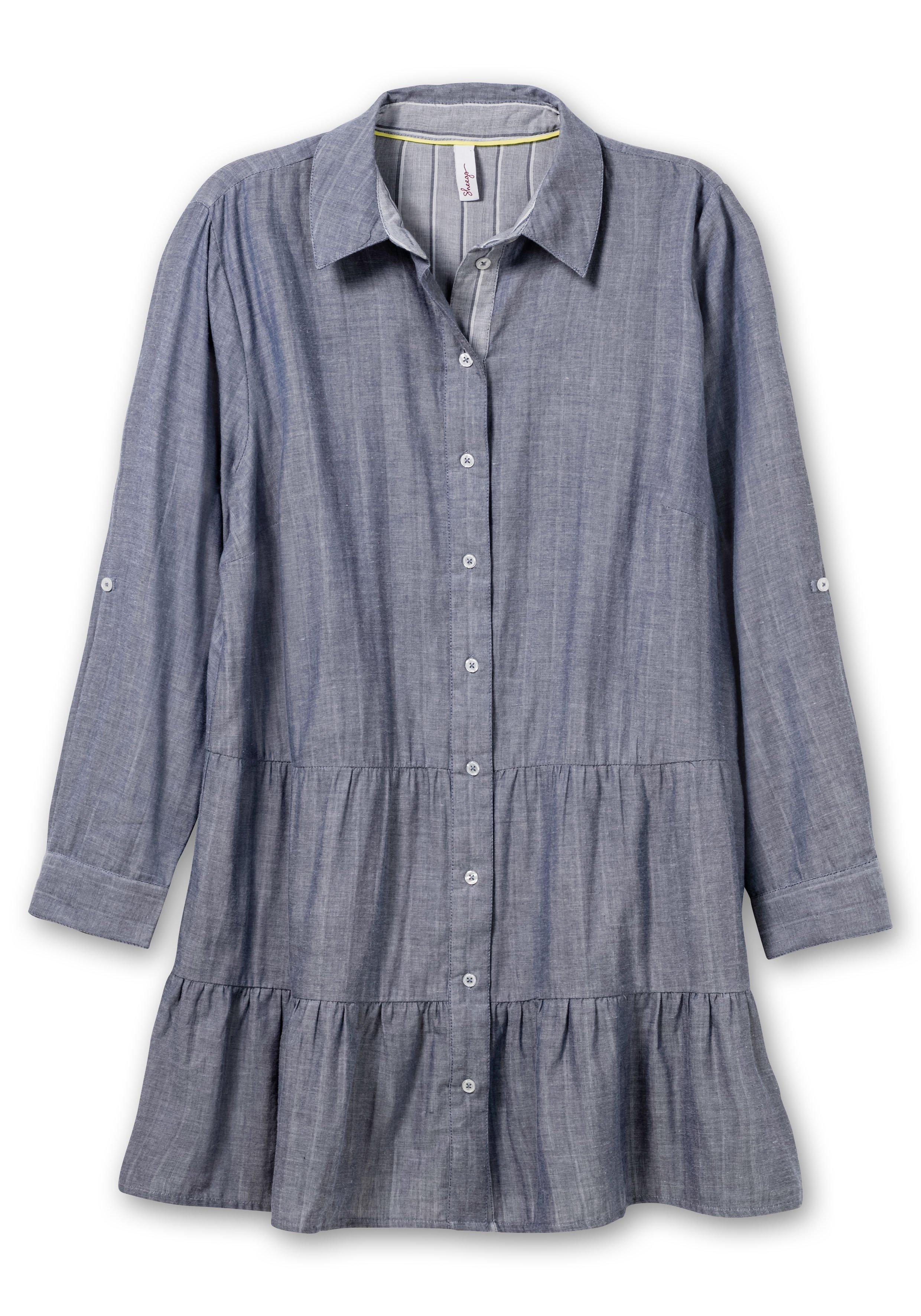 Longbluse mit Volants und Krempelärmeln