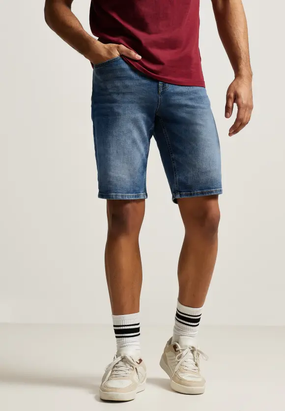 Slim Fit Jeansshorts - mid blue random wash