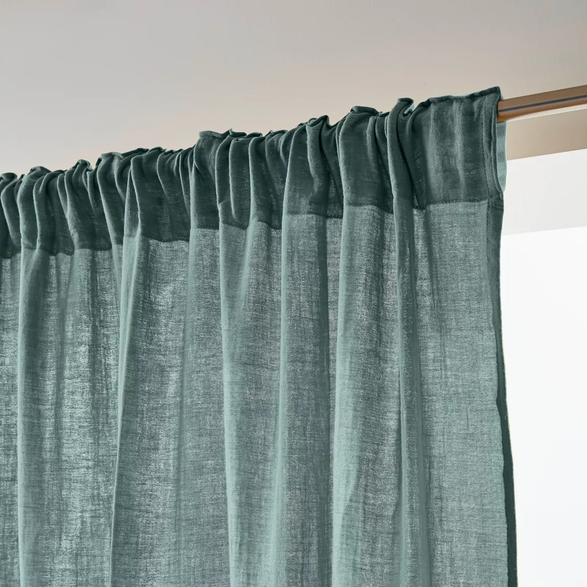 Rideau gaze de coton galon fronceur (180 x 240 cm) Gaïa Bleu canard