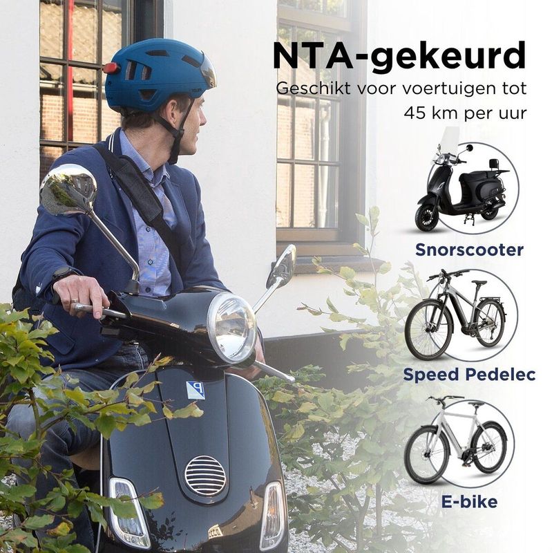 GOOFF - Pilot - Snorfiets Helm - Matzwart - 3-in-1 met Verlichting en Vizier - NTA 8776