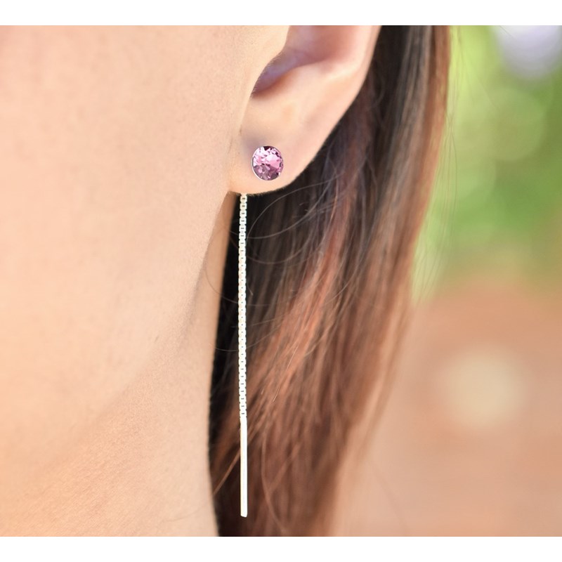 Boucles d'oreilles pendantes en argent 925 rhodié avec perle de crystal Light Rose