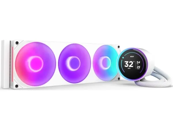 NZXT Kraken Elite 360 RGB - Processors flydende kølesystem - med LCD-display - Radiatorstørrelse: 360 mm - (for: LGA1851, LGA1700, LGA1200, LGA115x Socket, AM4, AM5) - kobber - 120 mm - hvidmatteret