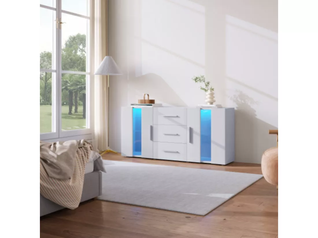Buffet avec éclairage led armoire à tiroirs d140 cm x h70 cm