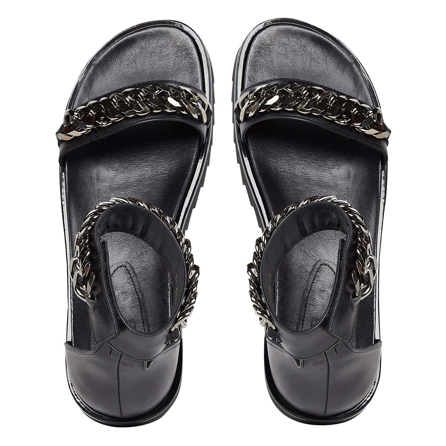 Sandales plates en cuir et métal| Noir
