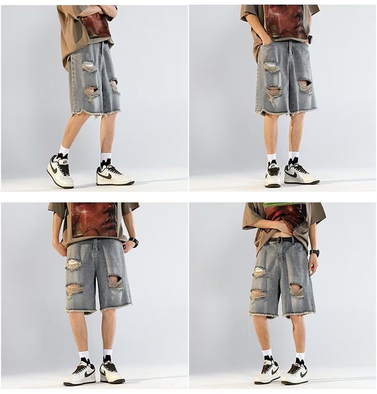 Ateso - Middelhoge denim shorts met distressed effect