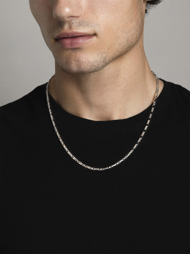 Nialaya Men's Stainless Steel Modern Figaro Belcher Chain Silver