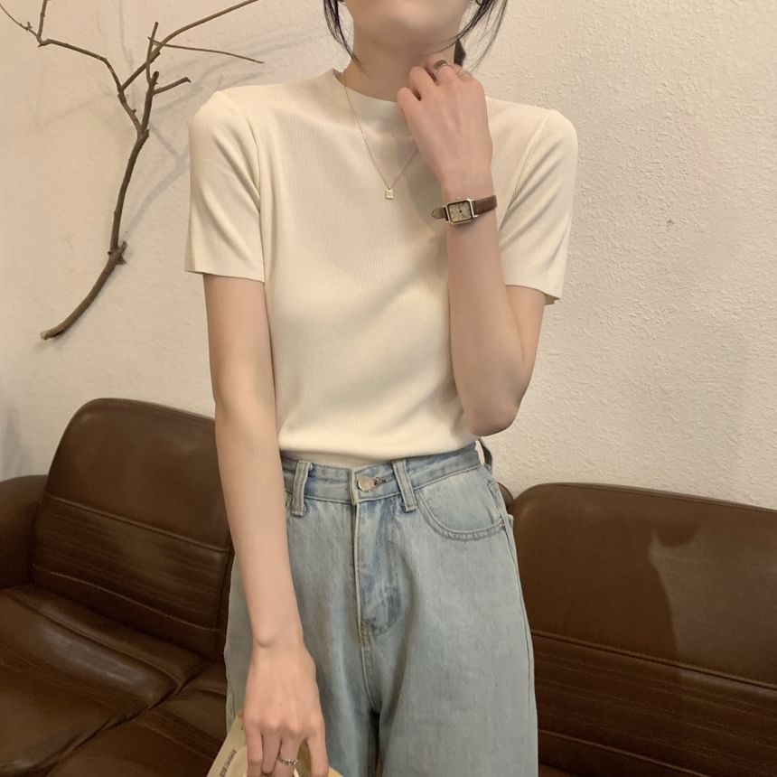 Shinsei - T-shirt met korte mouwen en mockneck, effen