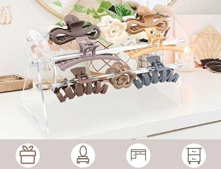 (32x21cm) 360° Rotierender Acryl Haarspangen Organizer Haar Klammer Schminktisch Aufbewahrung - Transparent