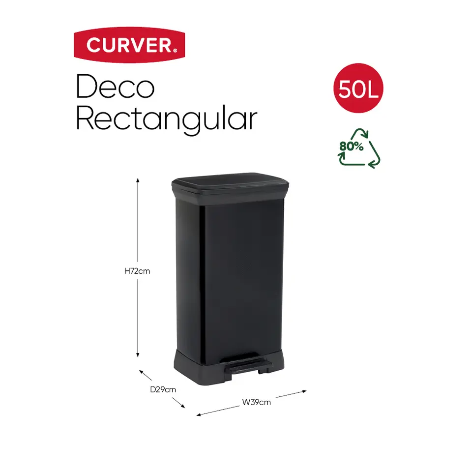 Curver Decobin Prullenbak- 50L - 39x29x72 cm - Zwart
