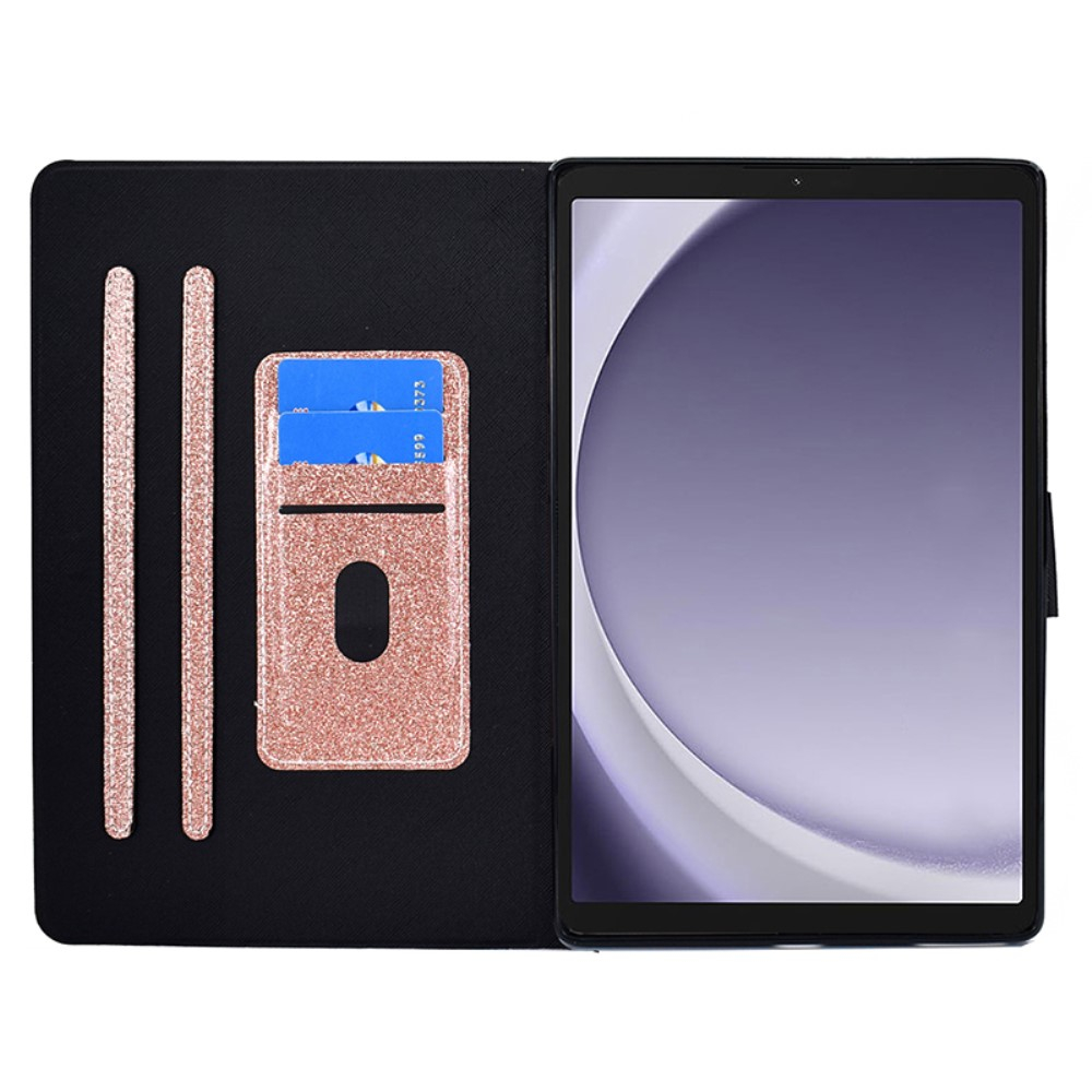 Samsung Galaxy Tab A11 / A9 Leder Tasche Flip Cover mit Glitzer Optik - Roségold