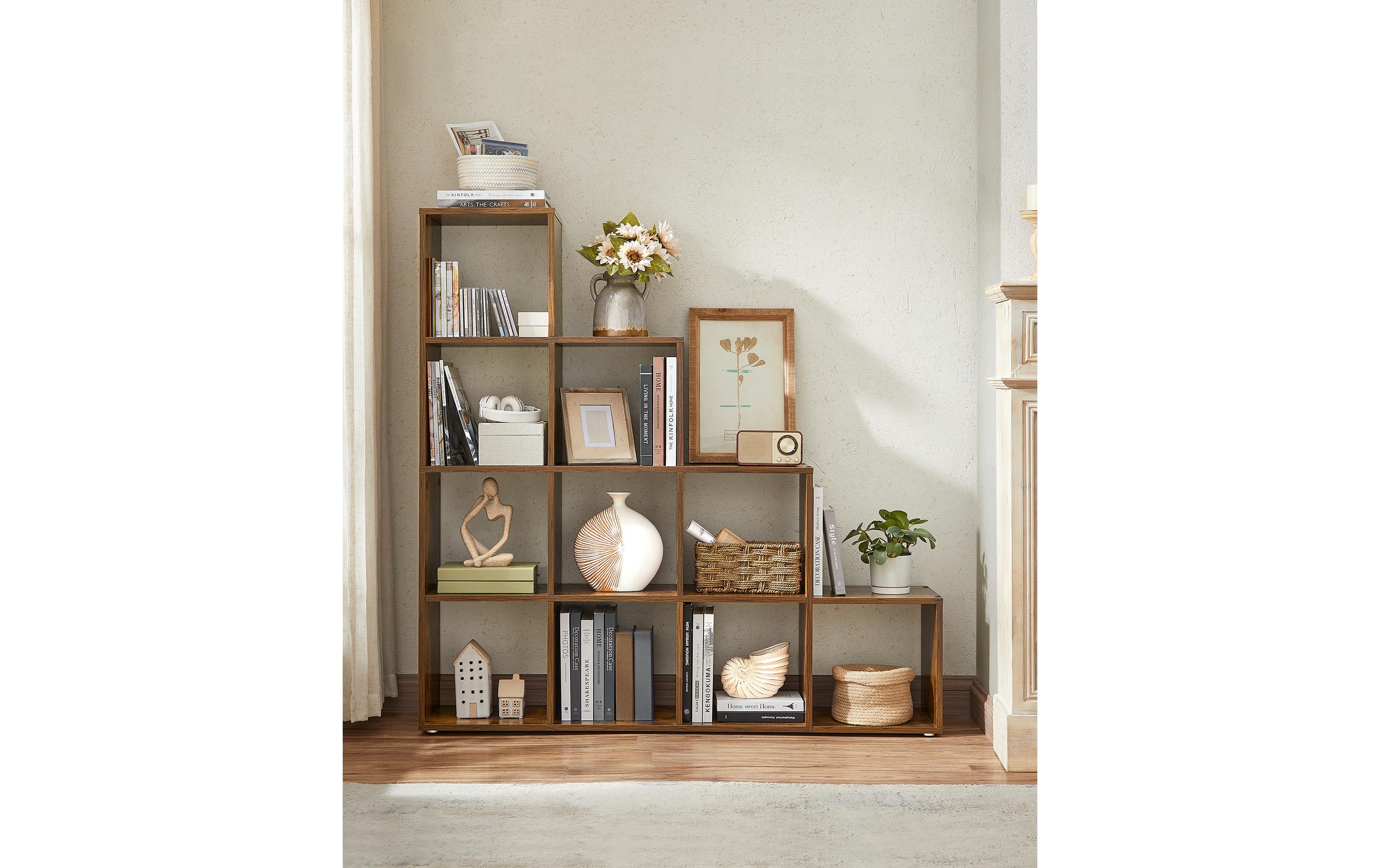 Regal mit 10 Würfeln 129.5 x 29 x 129.5 cm, Braun<br>Bücherregal