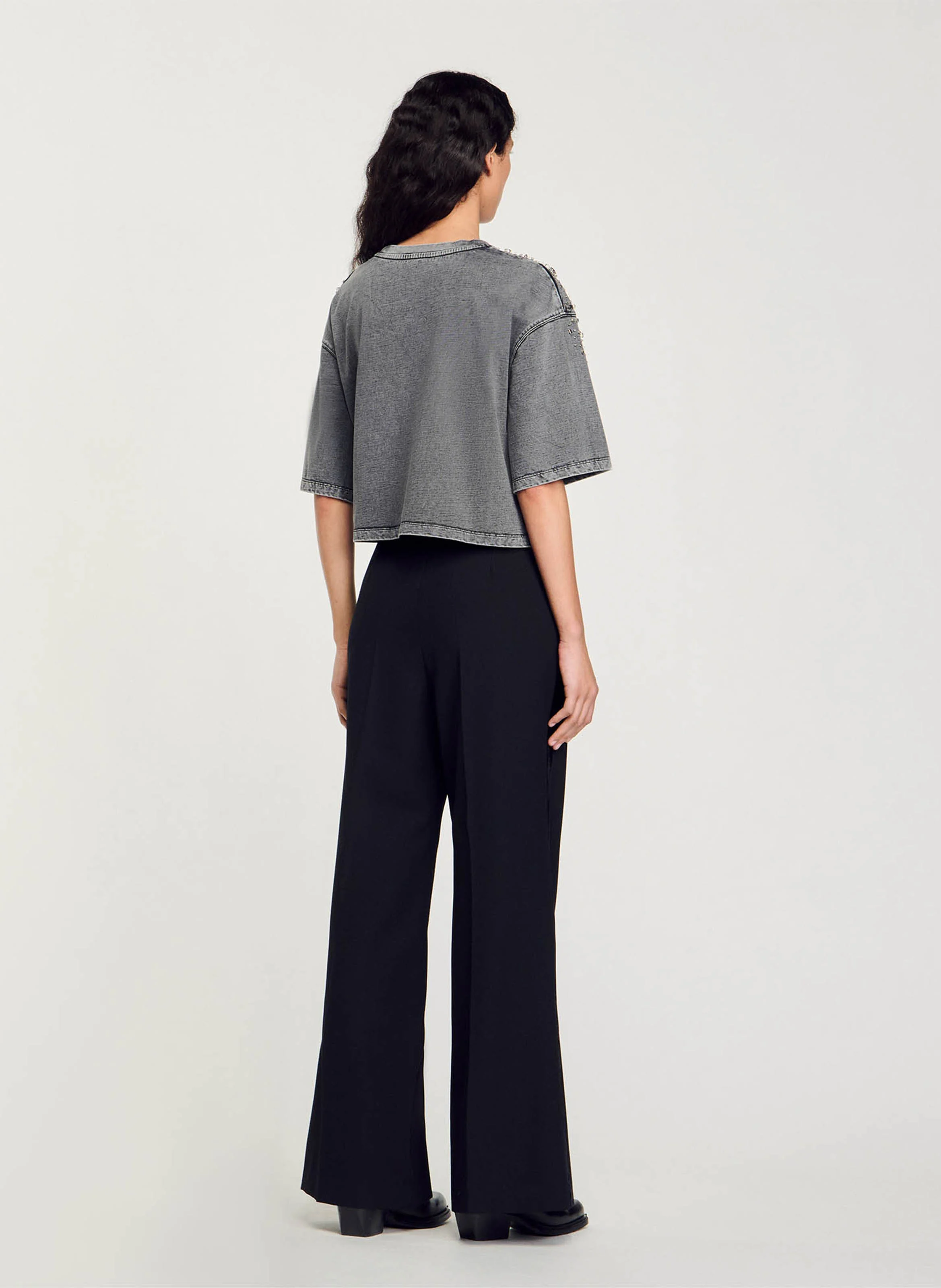 Tee-shirt droit col rond en coton | Gris