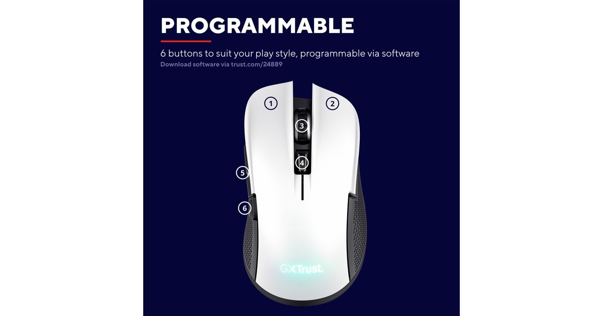 TrustGXT 923W Ybar Wireless gaming muis  (Wit, RGB, 7200 dpi)